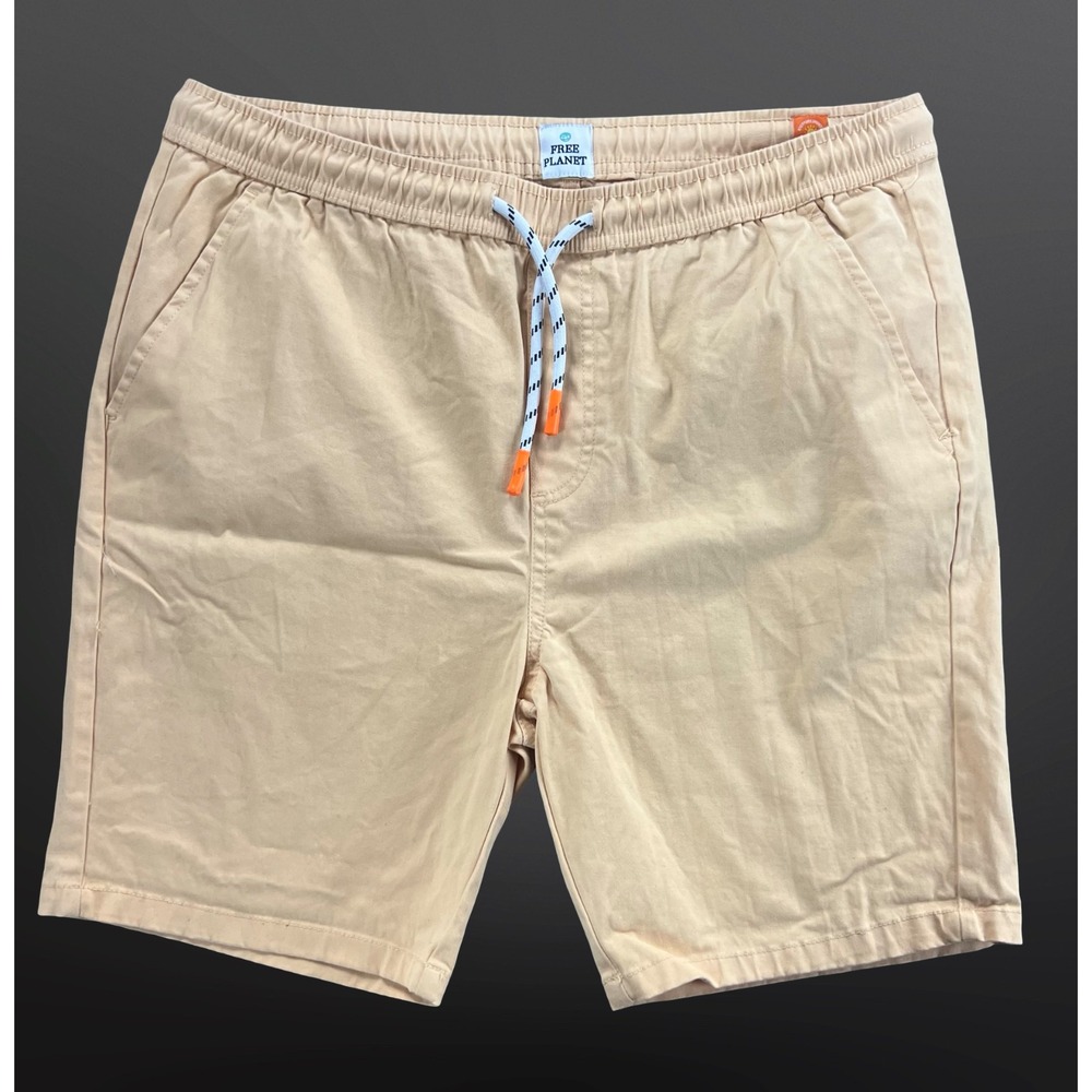 Free Planet Sunnyday Mens L Tan Peach Stretch Drawstring Chino Shorts 2023